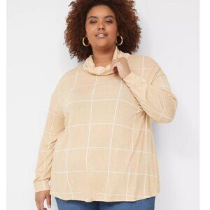 LANE BRYANT NWT Size 18/20 Tan White Relaxed Long-Sleeve Funnel-Neck Sweatshirt